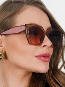 Women's Square Cat Eye Sunglasses Blogger New Release - 乾枯玫瑰色 - 查看 3