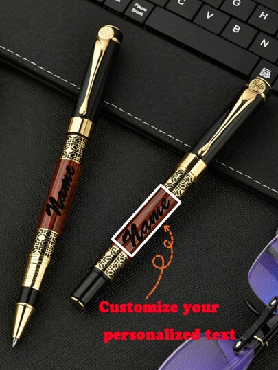 Customized Text Red Wood Grain Signature Pen, Metal Calligraphy Hollowed Neutral Pen For Students Writing Practice And Adults Business Office Use Back To School,Multi-Functional,Waterproof,Ornamental,Reusable,Colorful,Vintage,Cute,Modern,Custom,Personalized,Unique,Customized,Ideal Gifts For Him,Ideal Gifts For Her,Family,Friends,Children,Students,Workers,Clients,For Business/Work/Office,For School,Back To School,Customized Gel Pens,Easy Comfort