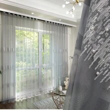 1 mảnh, rèm cửa vải tuyn thêu sequin màu xám của Pháp thích hợp cho phòng khách, phòng ngủ, nhà bếp, phòng tắm, trang trí nhà cửa, trang trí phòng - Xám - Xem 1