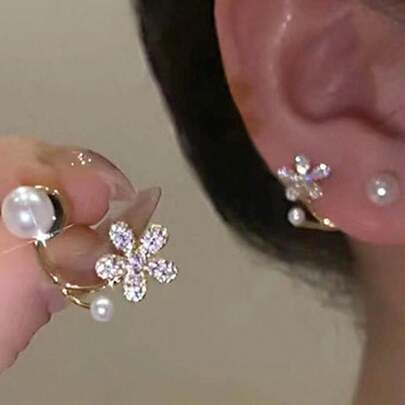 1 Cặp Hoa tai ngọc trai Zirconia đơn giản cá nhân hóa độc đáo Quà tặng thời trang thanh lịch