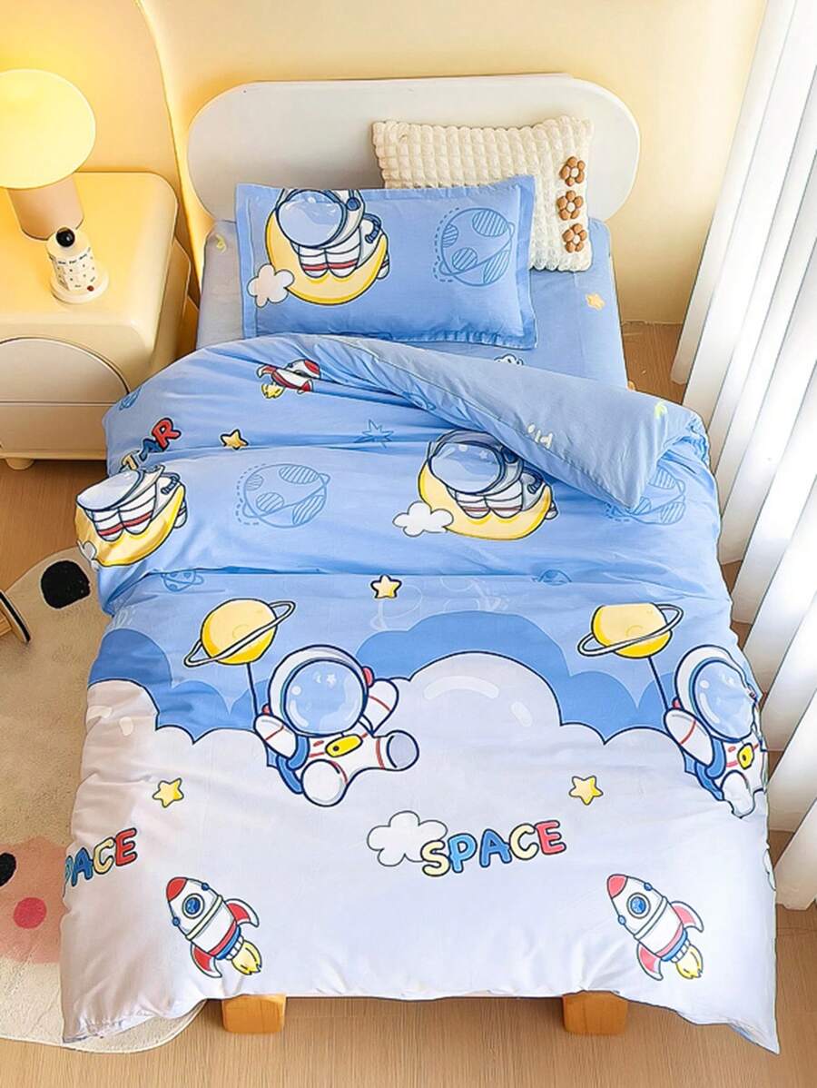 3PCS成人不适合 数码印花幼儿园被套三件套 儿童午睡 宝宝入幼儿园 学生儿童床垫罩套装 床上用品（1件被套+1件床垫保护套+1个枕套） 家庭使用 亲肤接地毛发床垫罩 被套枕套套装 3件套