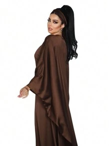 1 chiếc áo choàng bằng vải satin bóng cho nữ, váy abaya phong cách Dubai, váy Hồi giáo, váy abaya capaya Dubai, váy abaya cổ điển thời trang sang trọng, thích hợp cho các buổi tụ họp lễ hội - Cà phê nâu - Xem 4
