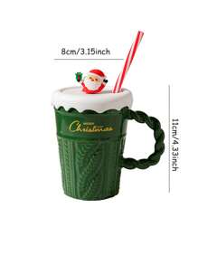 1PC Cup Large Capacity Christmas Tree Santa Claus Solid Color Water Cup With Straw Lid Can Be A Christmas Gift