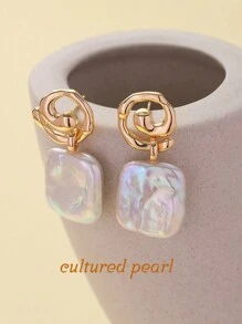 1 par de pendientes elegantes de gancho francés de plata de ley 925 con perlas naturales de agua dulce cultivadas en estilo barroco, adecuados para uso diario, vacaciones y citas