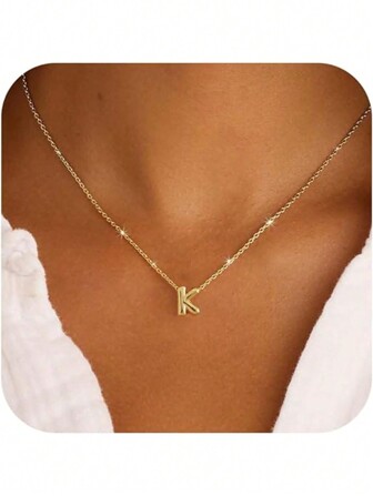 1 件 14K 镀金泡泡字母项链，个性化泡泡吊坠项链，精致金色珠宝礼物适合日常佩戴