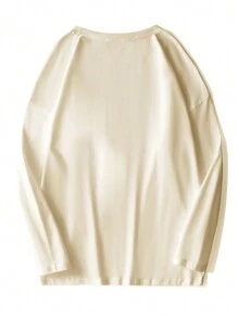 男士圆领长袖字母印花休闲T恤，适合秋季日常穿着 - 杏色 - 查看 2