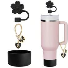 Compatible con accesorios de la Copa , 1 pieza Tapa de pajita con flor de cerezo rosa para taza, 1 pieza Bota de silicona, 1 pieza Encantos con letras lindas para tumblers de 30 y 40 onzas con asa, regalo para el Día de la Madre