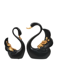 2 bức tượng thiên nga tối giản màu đen và vàng, đồ trang trí ngày lễ, đồ trang trí bàn làm việc và tủ - vàng đen - Xem 9