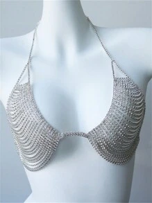 Sutiã-Cinto de Cristais com Borlas Multilayer Luxuoso e Sexy na Moda