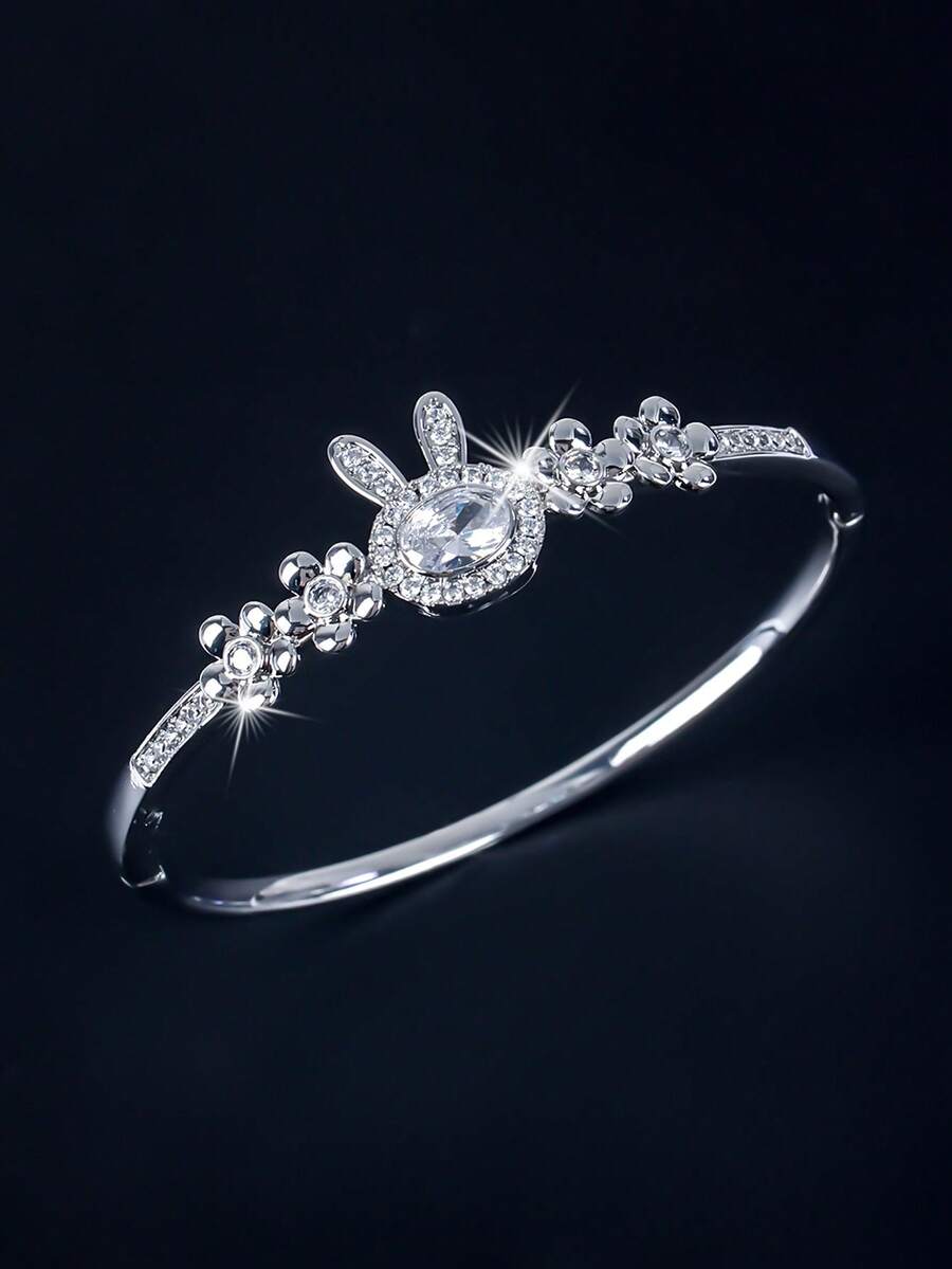1 chiếc vòng tay hở đính đá Zirconia tổng hợp hình đầu thỏ đáng yêu thời trang tinh tế, thích hợp cho phụ nữ đeo khi đi dự tiệc Halloween - SZ413 - Xem 1