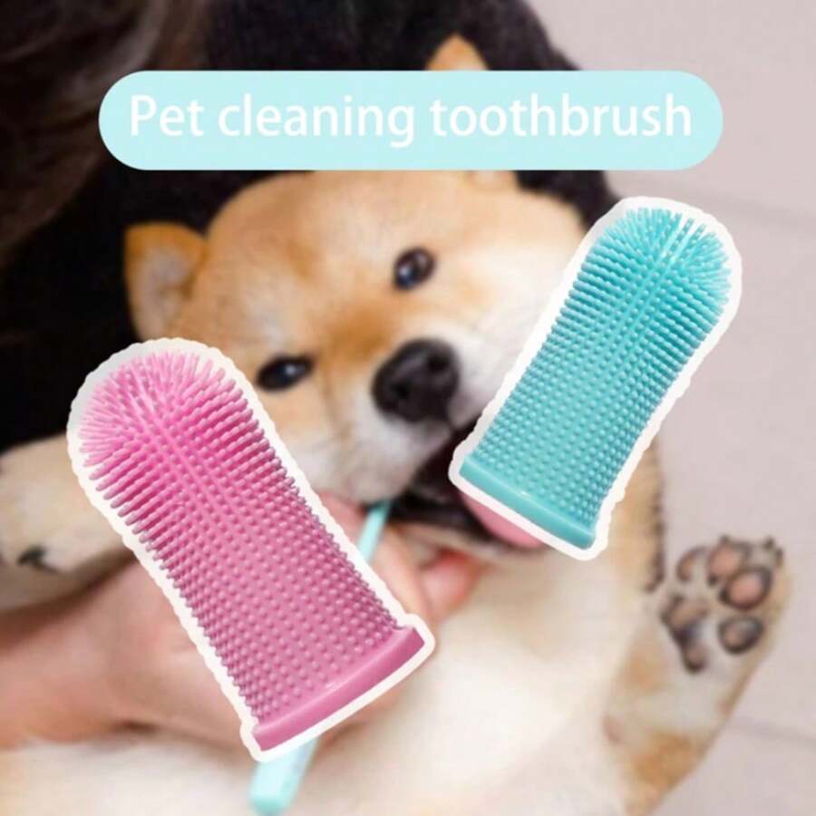 360° Pet Finger Toothbrush Kit Silicone BPA Free With Case Cleaning