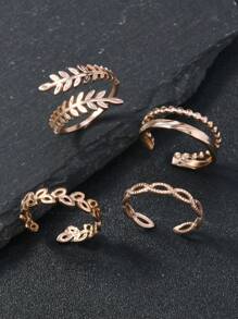 4pcs Stainless Steel Ring Set, Minimalist Adjustable Open Rings, Hollow Geometric Pattern Rings, Men's Wedding Accessories - Rose Gold - View 21