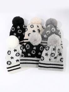 1 件可爱星形提花图案仿羊毛女士针织帽，秋冬礼物 - A - 查看 6