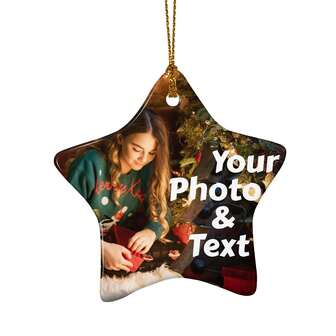 Personalized Double-Sided Custom Christmas Tree Ceramic Ornaments, Custom Photo Christmas Ornaments Family Pendant Holiday Decoration Ball Wedding Party, Add Your Picture (Pentagram),Christmas Gift Supplies