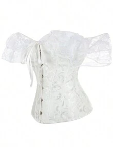 Jacquard Lace Patchwork Cross Strap Bodycon Top Palace Style Corset With Boning To Shape Waist And Push Up Bust, Sexy Jacquard Shapewear Top, Suitable For Wearing With A Dress, For Halloween Christmas