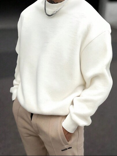 Solid Color Crew Neck Men's Casual Sweater | Minimalist For Daily Commute | Essential For Layering, For Fall Winter