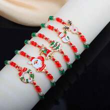 Bộ 6 vòng tay bùa Giáng sinh, Ông già Noel, Người tuyết, Hươu, Bông tuyết, Dây có thể điều chỉnh, Thích hợp làm quà tặng Giáng sinh/Năm mới cho phụ nữ - 6 vòng tay bện Giáng sinh - Xem 11