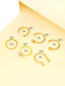1/6 chiếc khuyên mũi Zirconia, bộ khuyên mũi giả không xỏ khuyên - Vàng - Xem 7