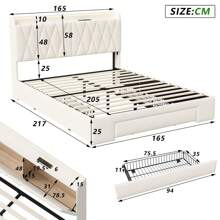 Polsterbett 140x200/160x200cm mit 3 Schubladen, Jugendbett Doppelbett, Stauraumbett Massivholzbett mit Lattenrost, Samt, Beige