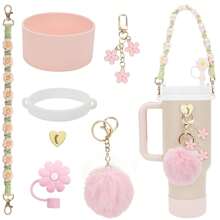 1 set di accessori per tazze, comprende manico per bottiglia d'acqua, custodia in silicone per tazza, coperchio in silicone per cannuccia, ciondoli per tazze da 40oz e 30oz