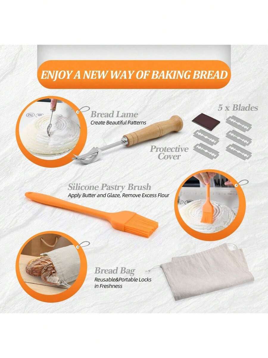 Bread Proofing Basket Set With Sourdough Bread Baking Supplies,Bread