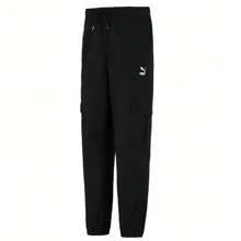 Puma 透气舒适休闲抽绳棉质运动裤 - 黑色 - 查看 2