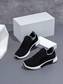 2025新款女士户外运动鞋，网面透气轻便公路跑鞋，米色舒适女士运动运动鞋 - 黑色 - 查看 4