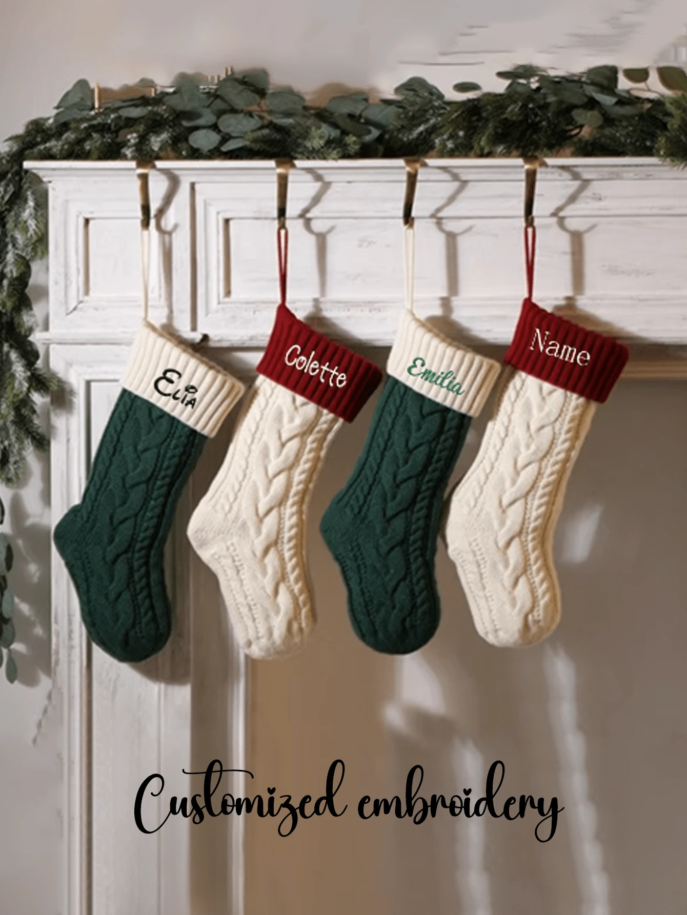 Personalized Christmas Custom Letter Stockings Embroidered Knitted