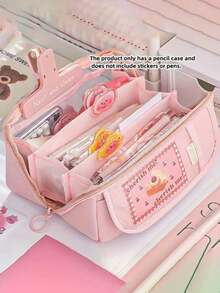 Solid Color Multi Compartment Large Capacity Pencil Case Magnetic Buckle Student Desktop Storage Bag Large Capacity Portable Makeup Bag Birthday Toiletry Bag Gifts Y2K - Multicolor - View 4