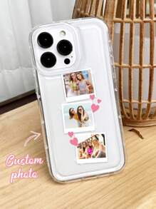 1pc Customized Love Frame Selfie Travel Vacation Photo 3-Photo Design Transparent Airbag Shockproof Phone Case Protective Cover, Customized Pet & Family Photo Phone Case Compatible With IPhone 12/14/11/13/15/16 Pro Max, A15, A13, 12, S25, S24, S23,2025phonecase - Clear - View 4