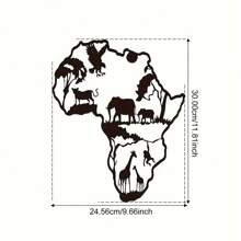 1 pièce Sculpture murale en fer en forme de carte d'Afrique avec animaux - Décoration d'intérieur/extérieur artisanale pour le salon, la chambre à coucher ou la terrasse - Art métallique saisissant, décoration de la maison, décoration de la pièce, décoration murale