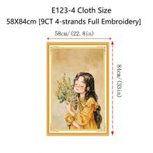 qingfei 20x40cm Pełny haftowany obraz z kreskówkową dziewczynką z kwiatami, dekoracja ścienna do salonu lub sypialni, wyprodukowany w Kambodży