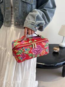 1 túi đựng mỹ phẩm PU họa tiết hoa hai tông màu thời trang dành cho nữ có khóa kéo Túi đựng đồ ăn trưa Túi du lịch dành cho nữ - Nhiều màu - Xem 6