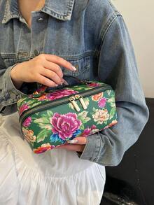 1 túi đựng mỹ phẩm PU họa tiết hoa hai tông màu thời trang dành cho nữ có khóa kéo Túi đựng đồ ăn trưa Túi du lịch dành cho nữ - Nhiều màu - Xem 3