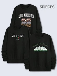 3 piezas Sudadera de hombre con estampado de retrato y eslogan