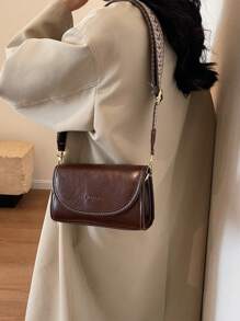 Bolso bandolera cuadrado vintage con correa ancha - Bolso de hombro con solapa de color liso y elegante con correa ajustable para mujer - Perfecto para uso diario y viajes