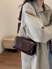 Bolso bandolera cuadrado vintage con correa ancha - Bolso de hombro con solapa de color liso y elegante con correa ajustable para mujer - Perfecto para uso diario y viajes