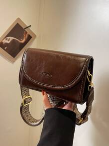 Bolso bandolera cuadrado vintage con correa ancha - Bolso de hombro con solapa de color liso y elegante con correa ajustable para mujer - Perfecto para uso diario y viajes
