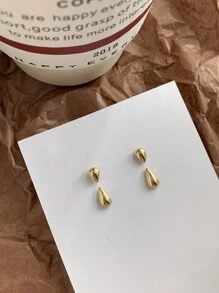 1pair Fashionable Simple Small Teardrop Shaped Metallic Stud Earrings For Women, Gold/Silver