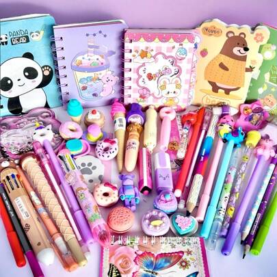 Kit Papelaria Fofa Kawaii 15 itens Presente Material Escolar - Menina