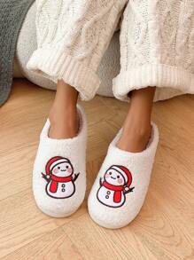 Nuevos Pantuflas suaves y cómodas con estampado bordado de muñeco de nieve para invierno - Blanco - Ver 6