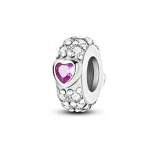 1pc 925 Sterling Silver Beads Rainbow Colored Zirconia Love Shaped Silicone Stopper Starry Sky Charms Beads Fit DIY Bracelets Positioning Bead Fine Jewelry Accessories Valentines