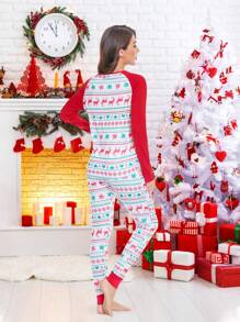 Bộ đồ ngủ Giáng sinh 2 món dành cho nữ, áo dài tay và quần in hình cây thông Noel, đồ mặc nhà thoải mái cho kỳ nghỉ, mùa thu/đông. - trắng - Xem 2