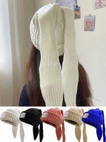 1 件女士可爱兔耳针织无檐帽，街头时尚折叠无檐帽适合休闲街头风格 - A - 查看 1