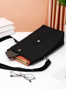 1pc Oxford Cloth Vertical Shoulder Bag, Water-Resistant Nylon Crossbody Bag For Young Men, Customized Pattern Canvas Messenger Bag, Solid Color Shoulder Bag Business Briefcase, Fashion Crossbody Bag Travel Bag, Fits Phone, Large Capacity Documents Organizer, Suitable For Daily Use Bags For Ladies - Black - View 2