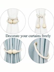 1pc/2pcs Wood Cone-Shaped 3-Strand Rope Woven Magnetic Curtain Tiebacks, Multi-Color & Size Options, Suitable For Curtain Fixation Gifts Birthday Graduation - Multicolor - View 11
