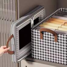 1pc Bedroom Fabric Collapsible Storage Box With Steel Frame, Pants/Clothing Organizer Box For Home