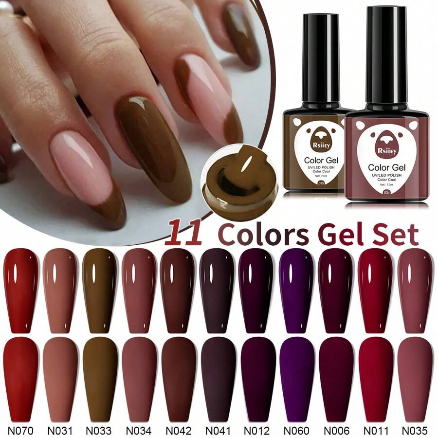 XEIJAYI 11 件 7.3 毫升凝胶指甲油入门套装黑色白色粉色绿色可浸泡免擦拭指甲油套装适合所有季节美甲 - 彩色 - 查看 1