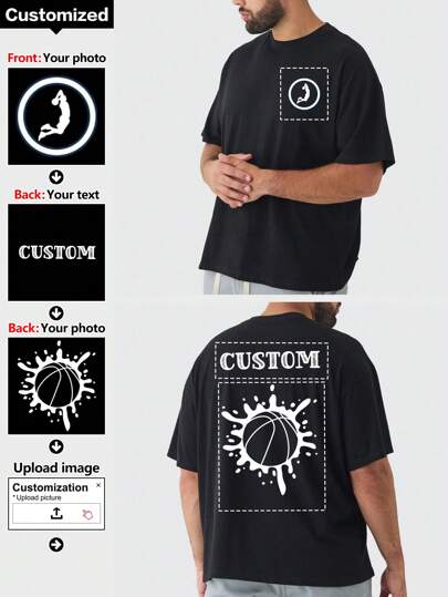 Customized Fashionable Boyfriend Style Men's T-Shirts, Upload Your Favorite Pictures And Text As Front And Back Printing On T-Shirts, Remove Background Printing Design. Stylish, Hipster, Fashion, Contracted, Easy Costume, Modest Fashion, Minimal Chic, Casual Custom, Unique Treasurefinds, Guy Costumes, Capsule Wardrobe, Sporty, Men Basic/Street Style