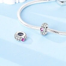 1pc 925 Sterling Silver Beads Rainbow Colored Zirconia Love Shaped Silicone Stopper Starry Sky Charms Beads Fit DIY Bracelets Positioning Bead Fine Jewelry Accessories Valentines